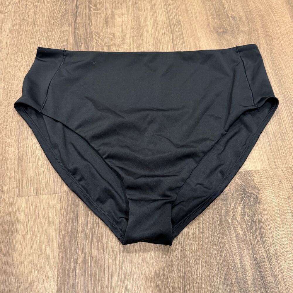 Lands End Womens Solid Black High Waisted Bikini Brief Bottom Plus Size 16
